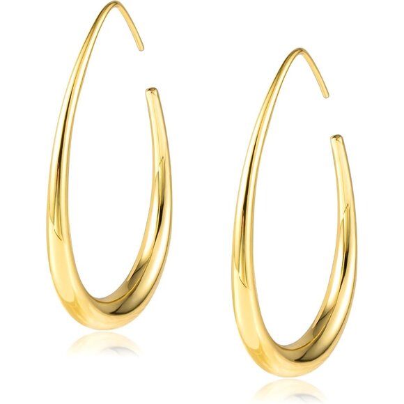 14K Gold Plated Lightweight Statement Large Oval Hoop Trendy Earrings for Women - Picture 1 of 6
